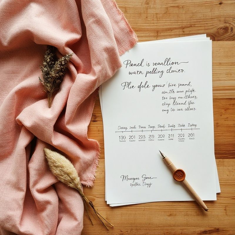Flat-lay of wedding planning tools with rose-warm linen and dried florals